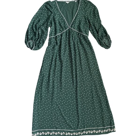 Max Studio VNeck Boho‎ Peasant Puff Sleeve Printed Maxi Dress Pockets Size Large - Picture 1 of 8